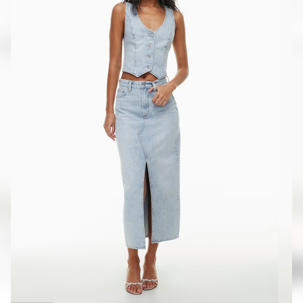 Denim Forum The 90's Vintage Mid-Rise Pencil Maxi Jean Skirt